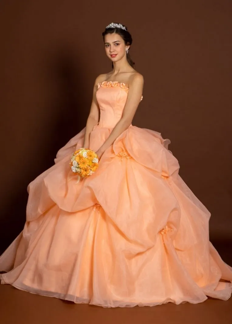 ---Princess style salmon color wedding and ceremony dress made of satin and organza at cheap price--