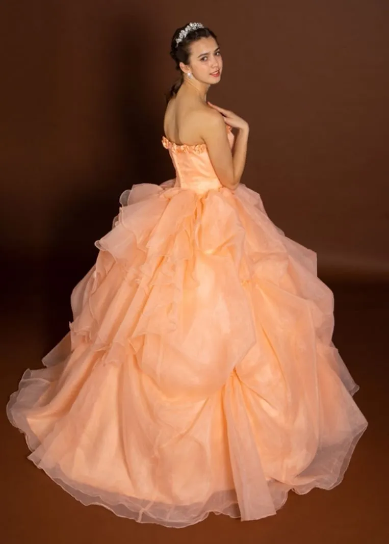 ---Princess style salmon color wedding and ceremony dress made of satin and organza at cheap price--