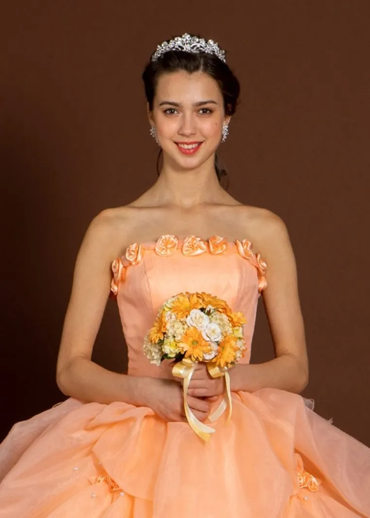 ---Princess style salmon color wedding and ceremony dress made of satin and organza at cheap price--