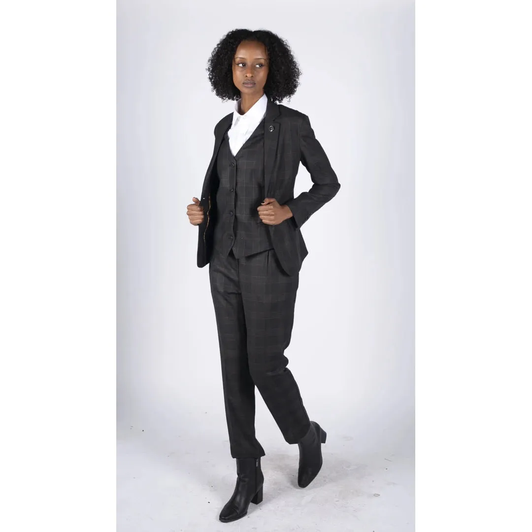 Abito da Donna 3 Pezzi Scacchi Grigio Scuro Formali Vintage Eleganti Slim Fit