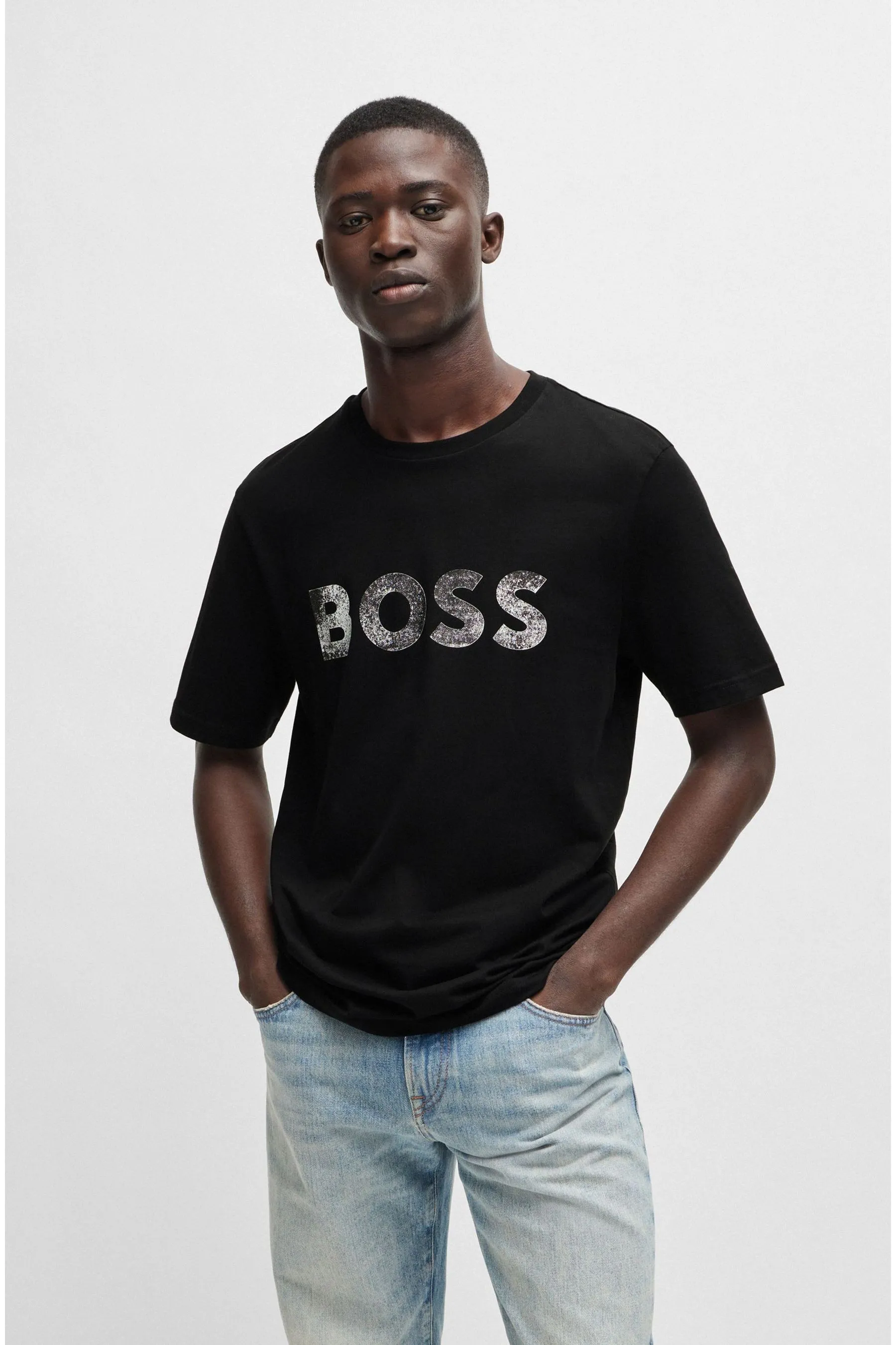 BOSS - T-shirt in jersey e cotone con stampa del logo