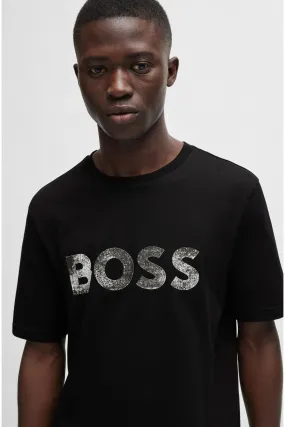 BOSS - T-shirt in jersey e cotone con stampa del logo