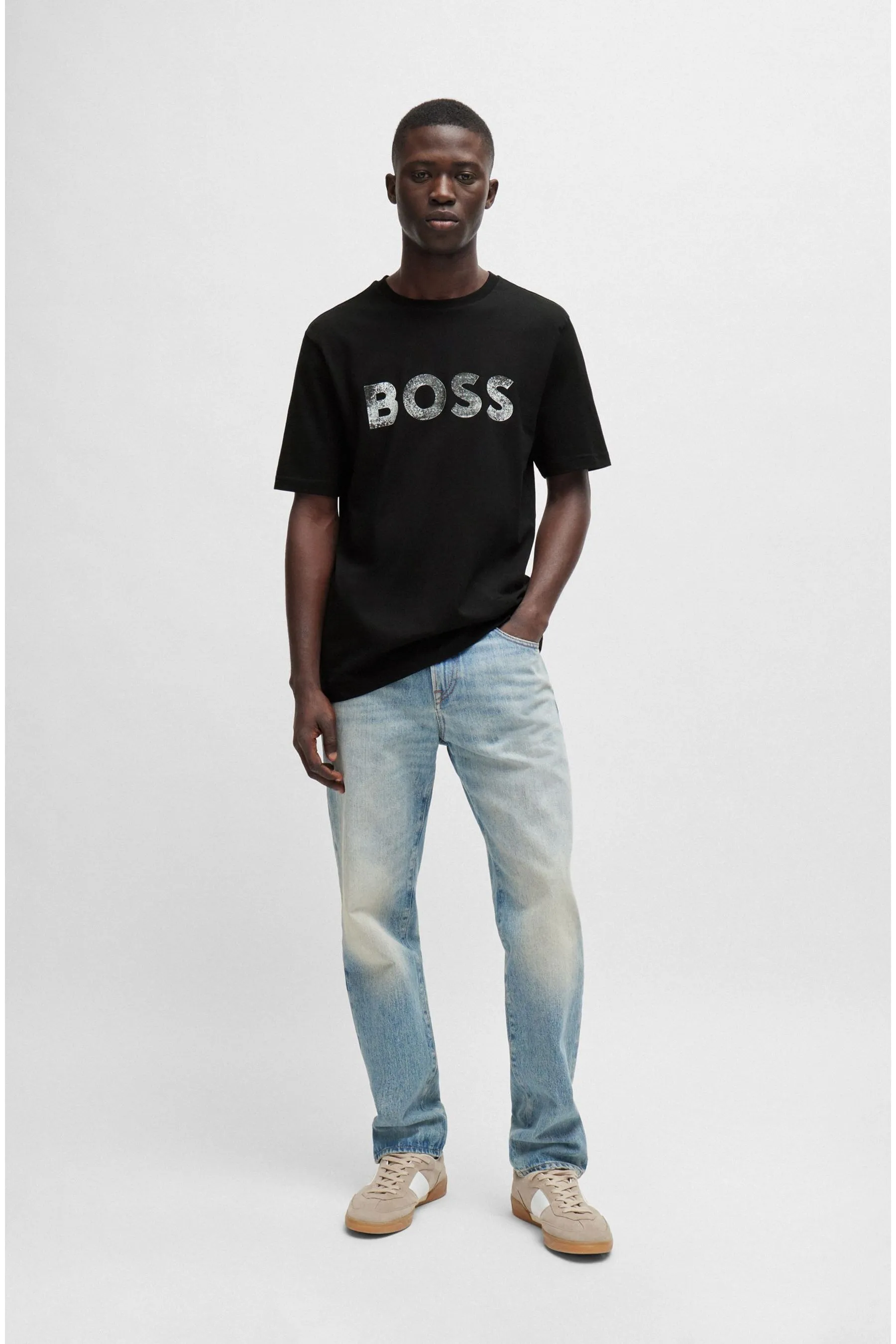 BOSS - T-shirt in jersey e cotone con stampa del logo