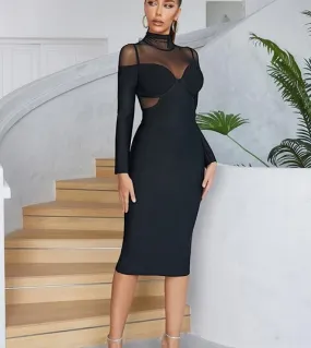 Ciemiili Mid Bandage Dress Nuovo arriva senza spalline Split Bodycon Elegante Celebrity Nightclub Runway Party Lace O Neck Dre