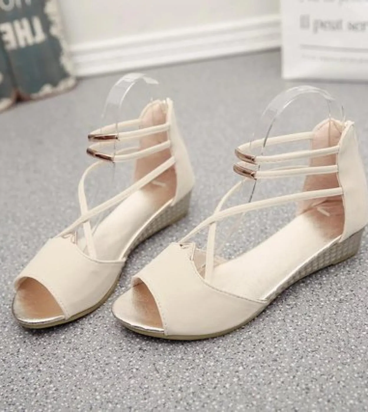 Comemore 2023 Elegant Women Summer Shoes Wedge Heel Ladies Shoe Woman Sandal Female Black Red Blue Peep Toe Low Heels Sa