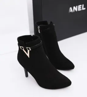 Comemore High Heels 9cm Spring Autumn Stiletto 2022 Thin Heel Pointed Toe Faux Leather Zipper  Boots Ankle Women Boot Re