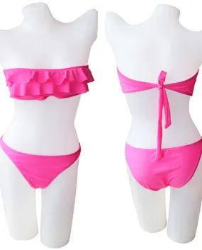 Costume da bagno da donna Costume da bagno perizoma a vita bassa Costume da bagno push up Costume da bagno bikini a balze tinta