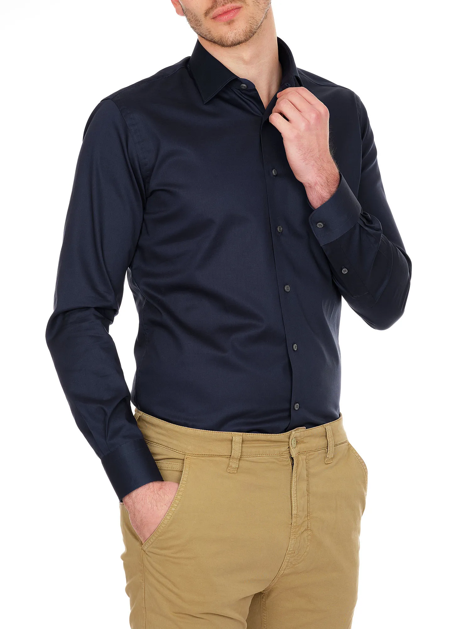 Dark blue shirt in cotton twill fabric