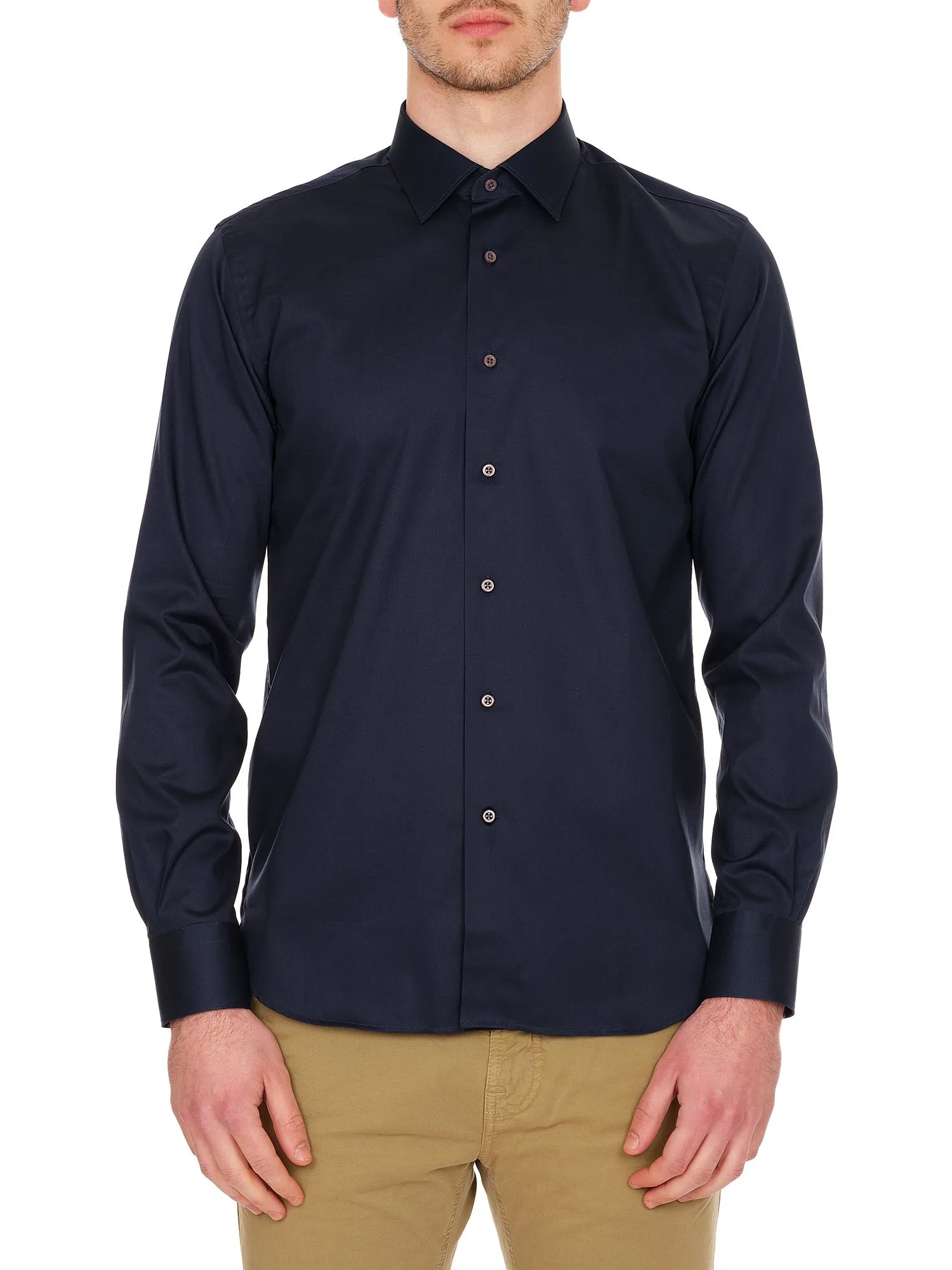 Dark blue shirt in cotton twill fabric