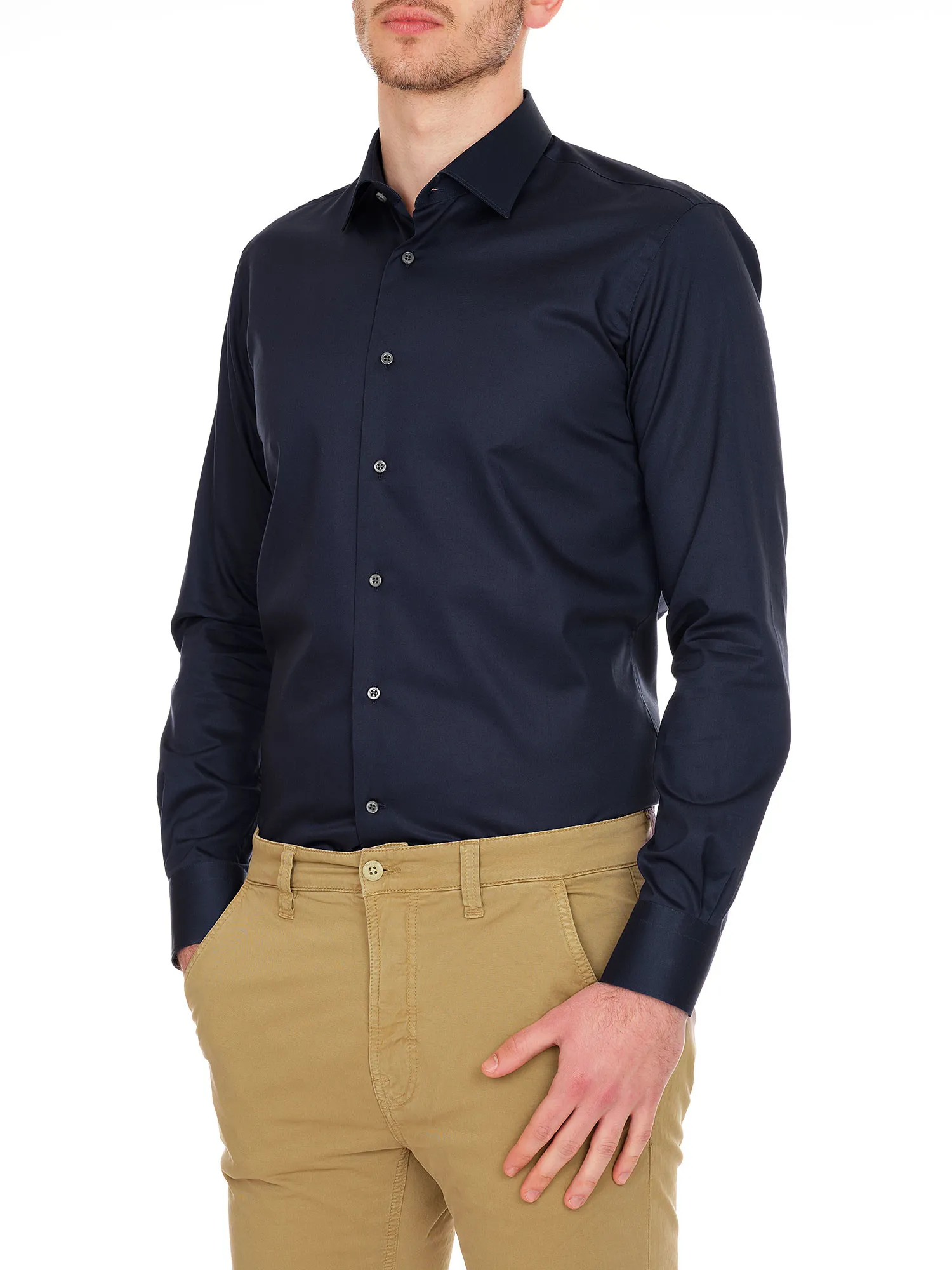 Dark blue shirt in cotton twill fabric