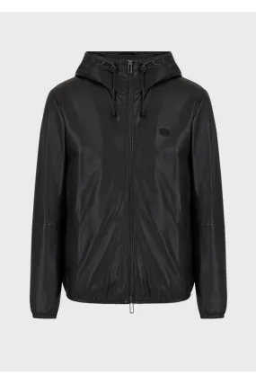 Emporio Armani Blouson full zip con cappuccio in nappa di agnello semianilina