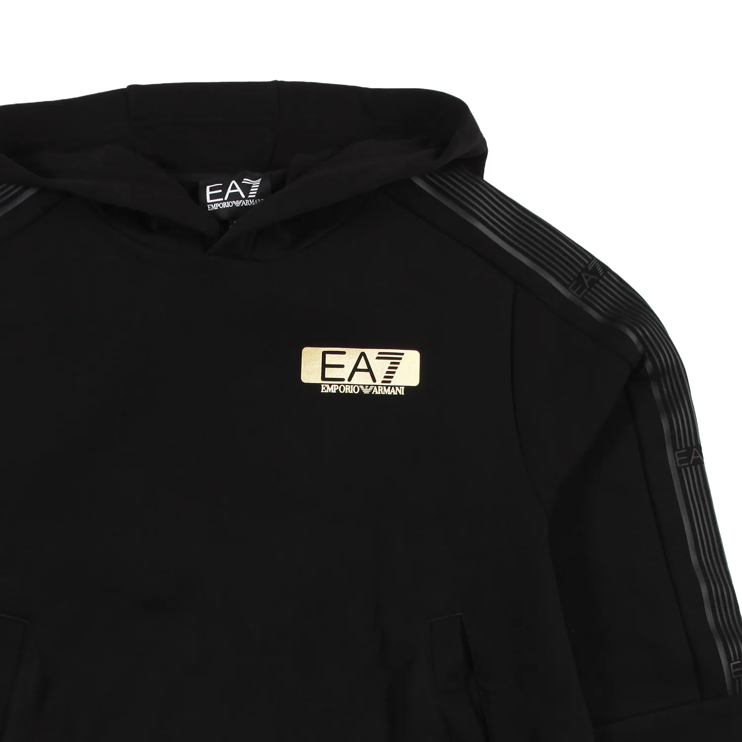 Felpa Hoodie Nera Con Logo Ea7 Laminato Oro