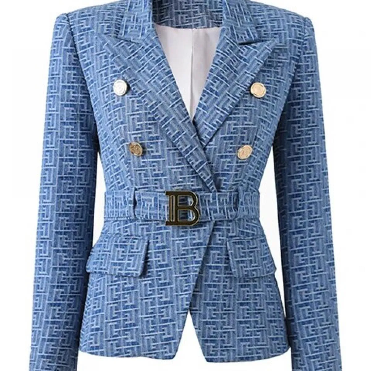 High Street Newest 2023 Designer Jacket Giacca da donna doppio petto con bottoni leone Monogram Jacquard con cintura Blazer in d