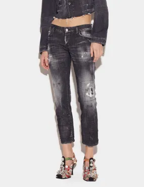 Jeans Black Ripped Knee Wash Jennifer Cropped