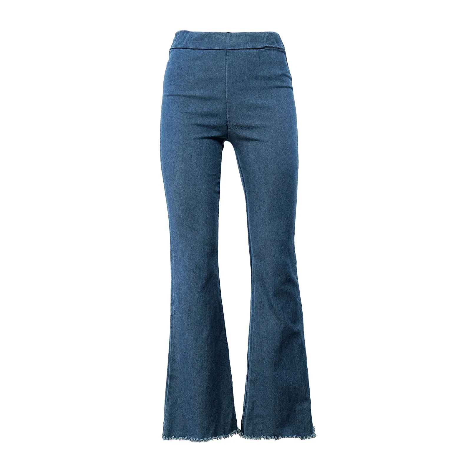 Jeans blu a zampa con orlo sfrangiato