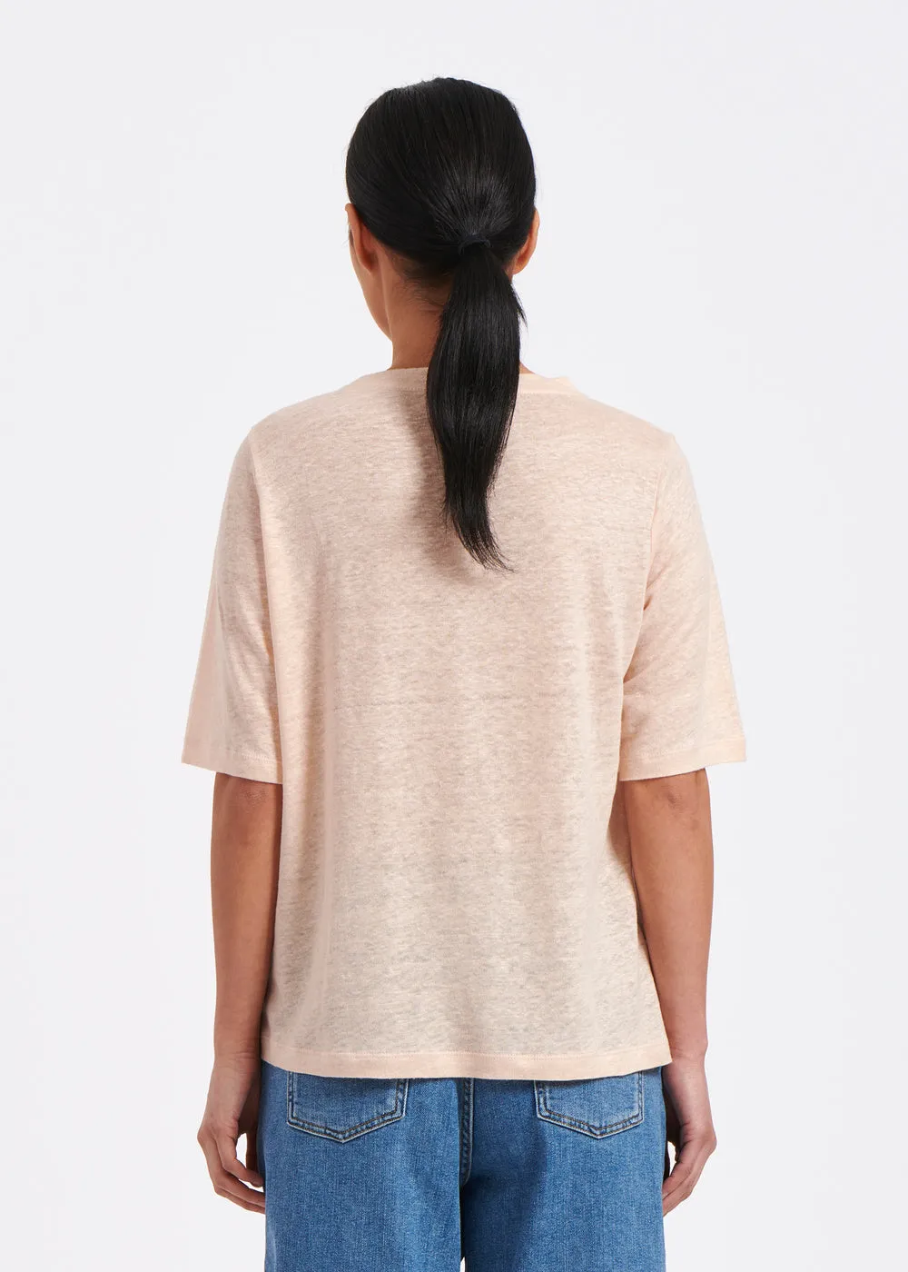 Light pink asymmetrical linen jersey T-shirt