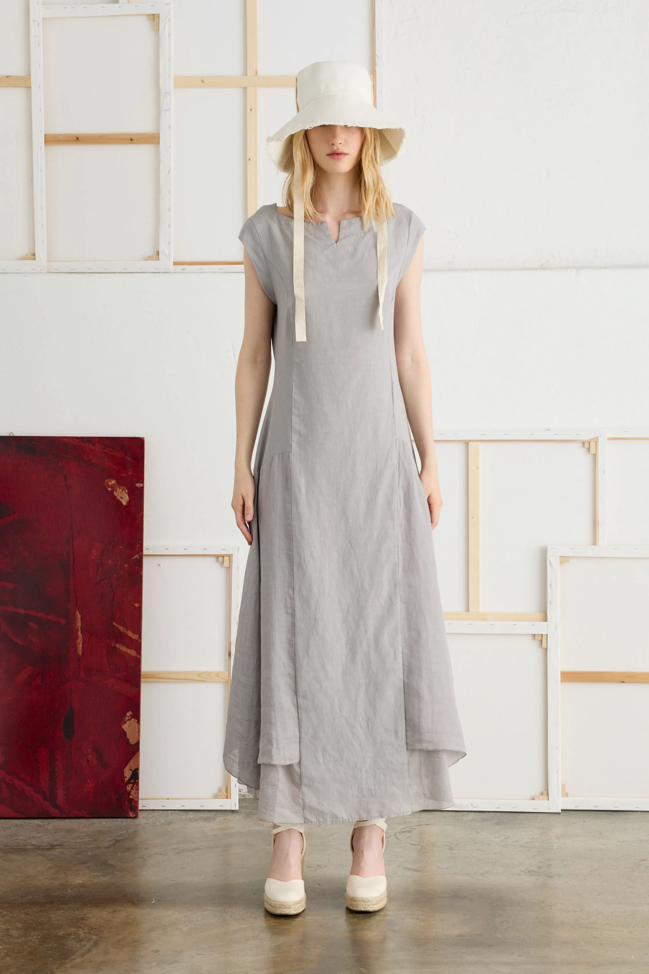 Long Ramié Dress with Ruffles on the Hips Garment-Dyed 12W0 7049