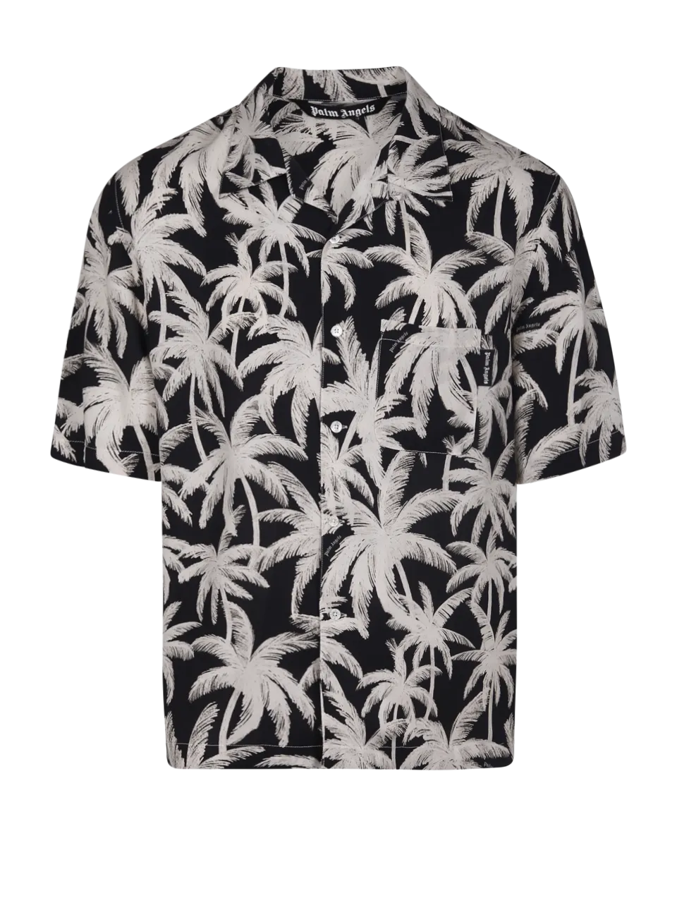 MEN PALM ANGELS BLACK VISCOSE PALMS ALLOVER SHIRT S/S