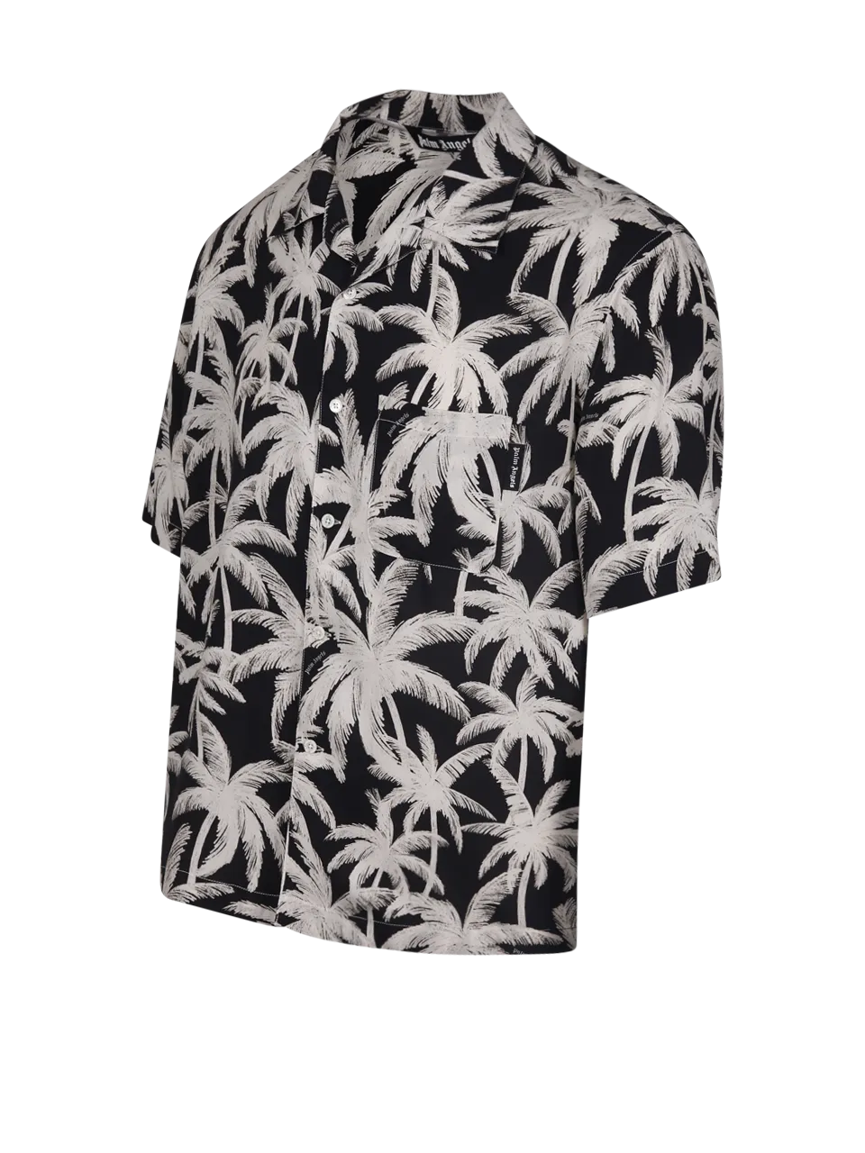 MEN PALM ANGELS BLACK VISCOSE PALMS ALLOVER SHIRT S/S