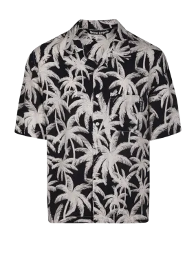 MEN PALM ANGELS BLACK VISCOSE PALMS ALLOVER SHIRT S/S