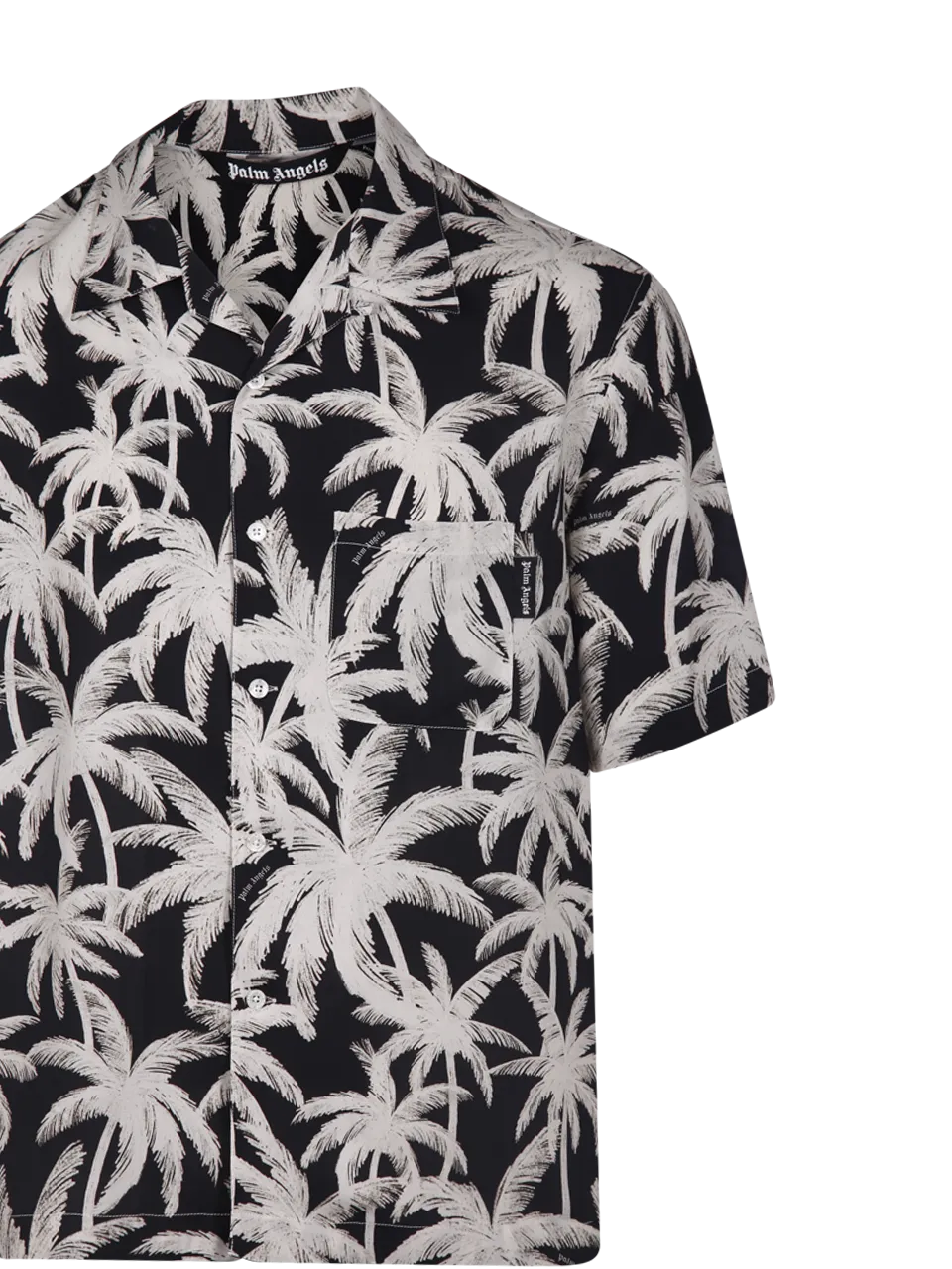 MEN PALM ANGELS BLACK VISCOSE PALMS ALLOVER SHIRT S/S