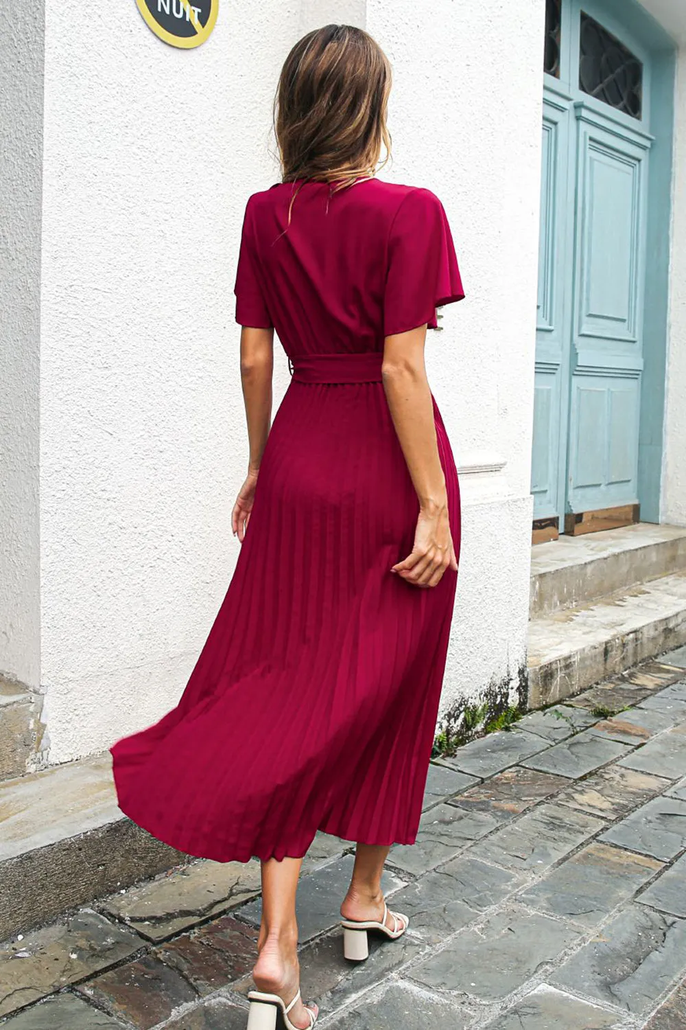 Nero V-Neck Batwing Maniche Casual Dress Con Fascia
