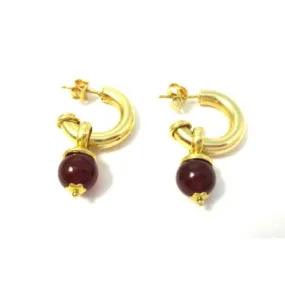 ORECCHINI SEMICERCHI IN ORO GIALLO 18 KT CON CHARM GRANATO ROSSO