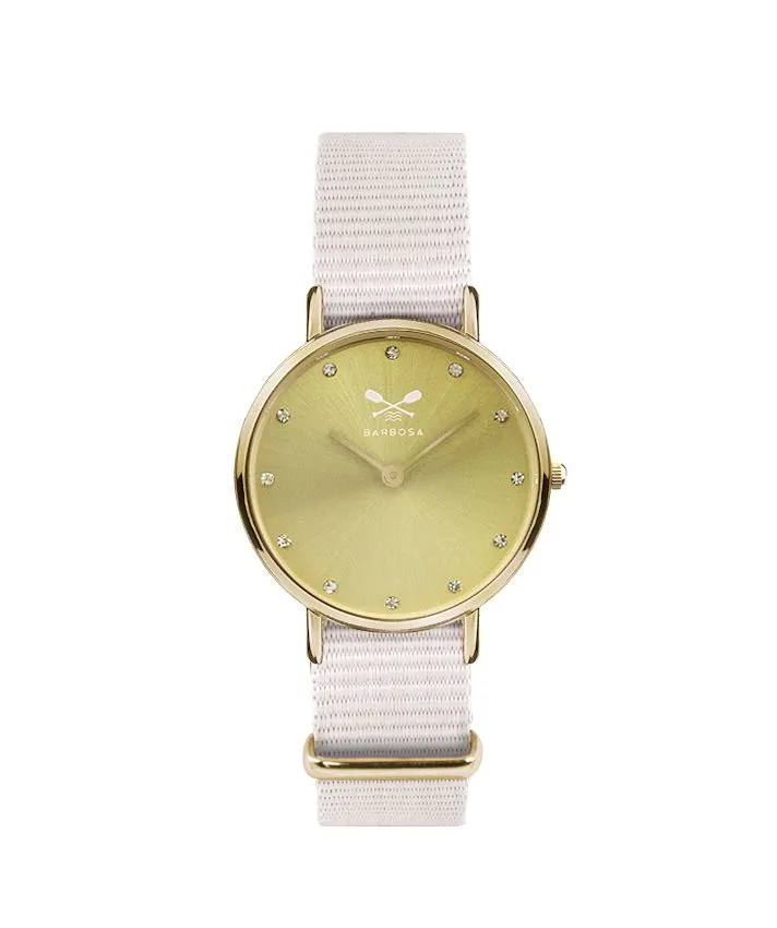 OROLOGIO SUNRAY DORATO CON ZIRCONI dm. 28 NATO BIANCO
