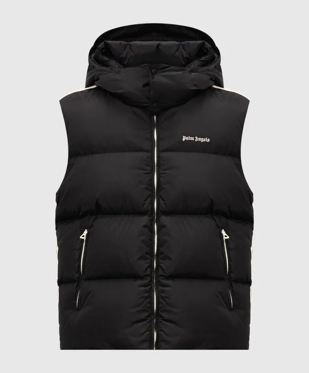 Palm Angels Gilet in piumino nero con ricamo logo PMED029C99FAB001