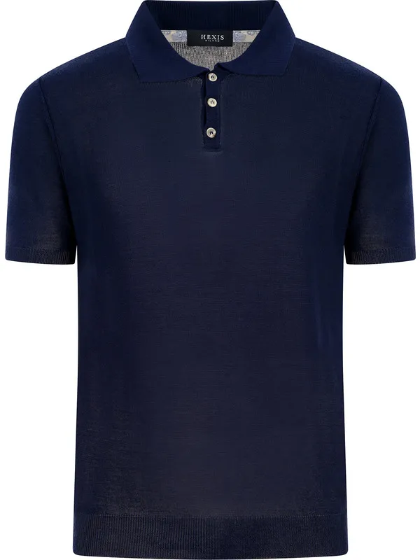 Polo Shirt in Blue Cotton and Silk Fabric