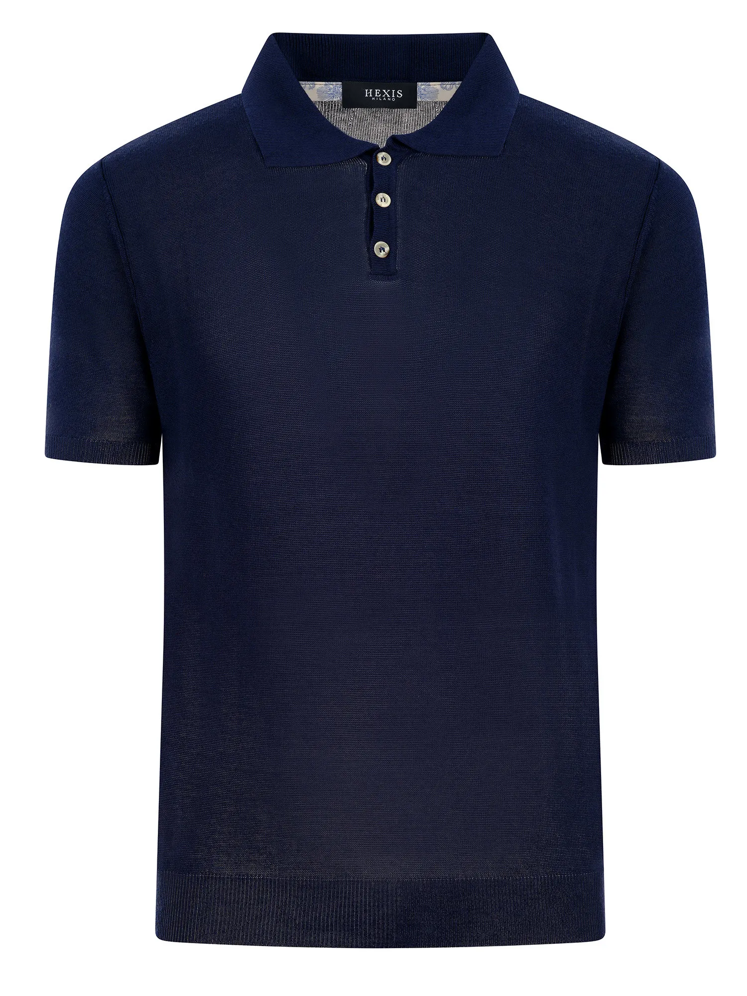 Polo Shirt in Blue Cotton and Silk Fabric