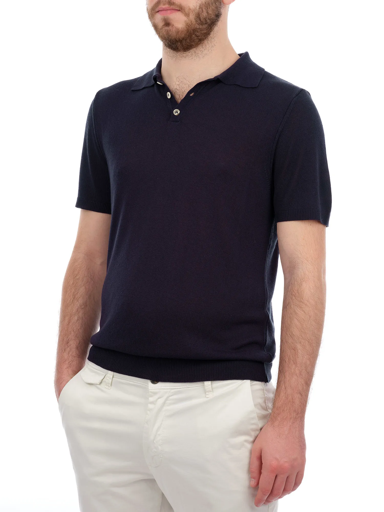 Polo Shirt in Blue Cotton and Silk Fabric