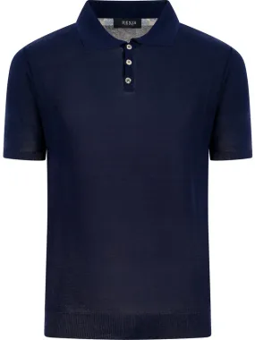 Polo Shirt in Blue Cotton and Silk Fabric