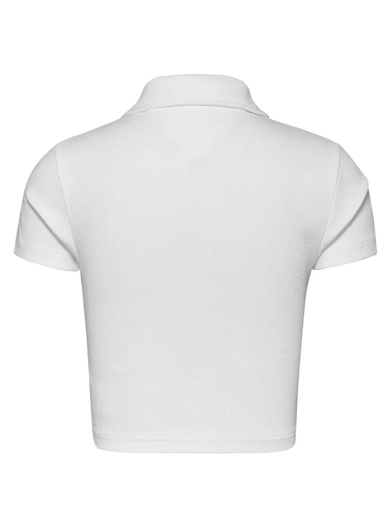 Polo Tommy Jeans Cropped Rib Bianco per Donna