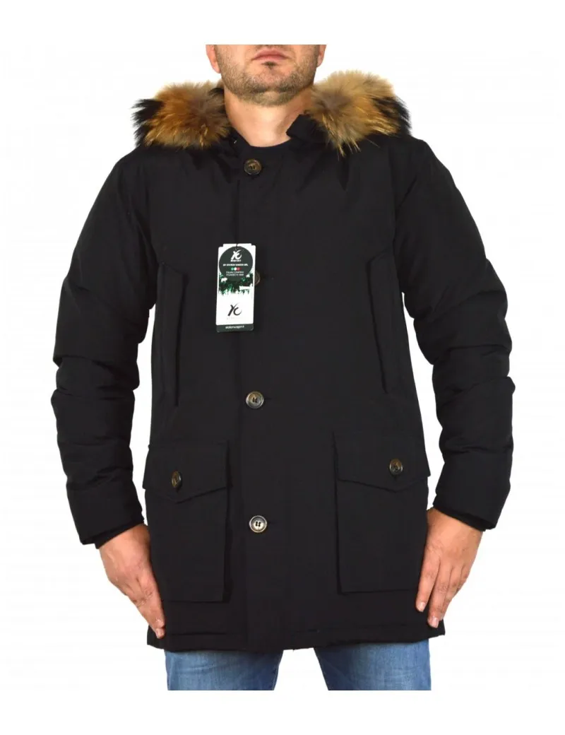 READOUT piumino parka uomo nero invernale cappuccio pelliccia