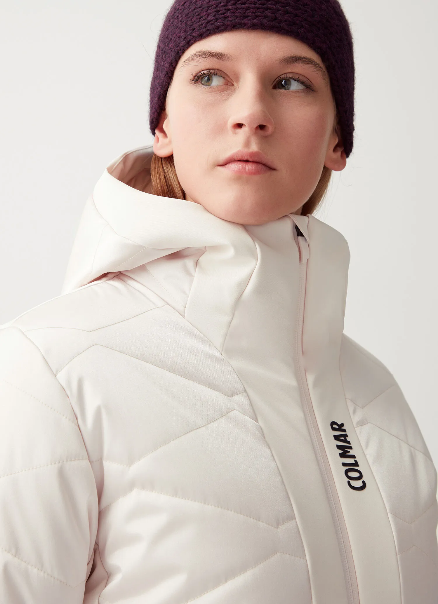 Satin ski jacket with fixed hood