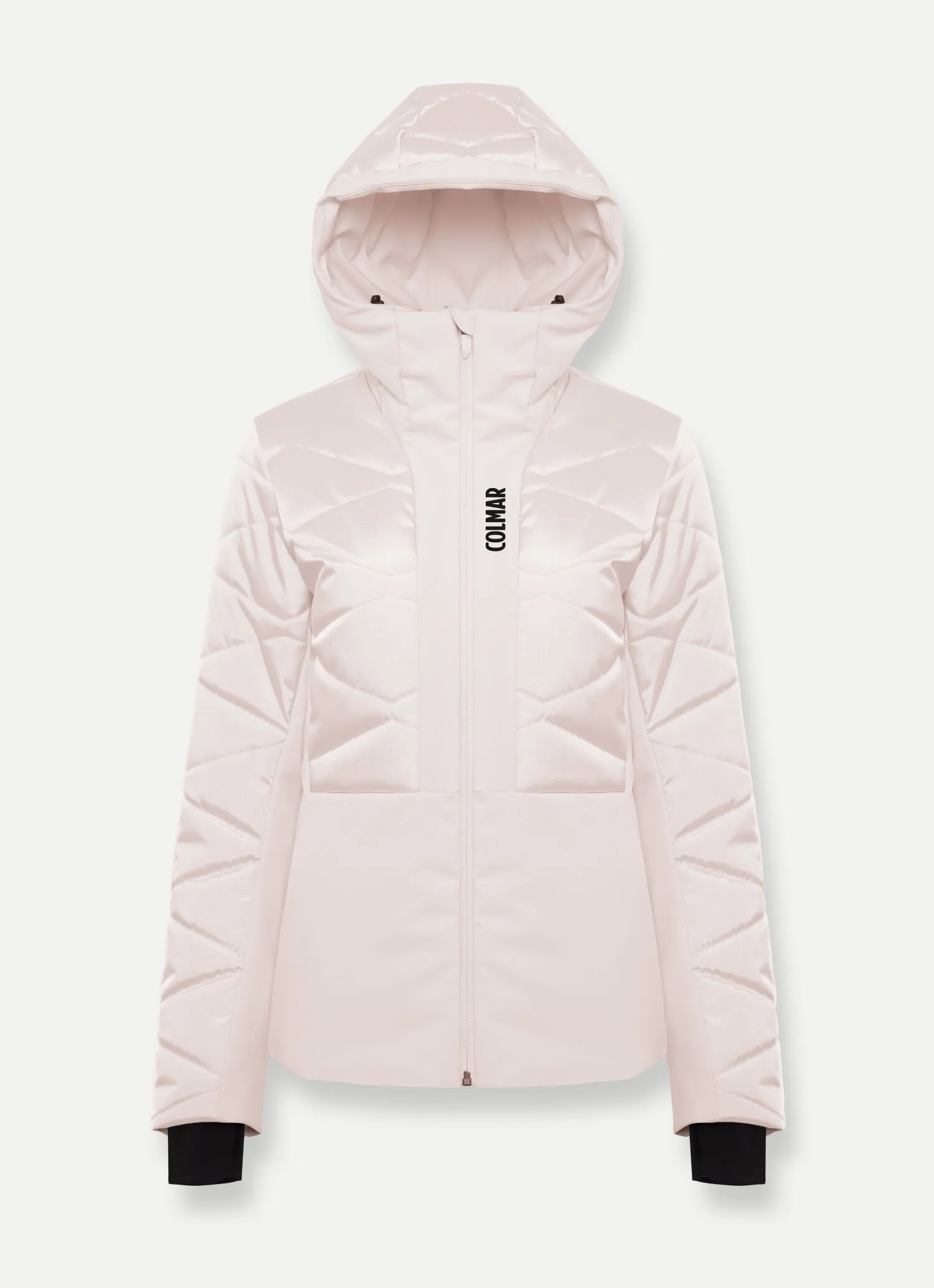 Satin ski jacket with fixed hood