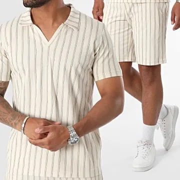Set di polo a maniche corte e pantaloncini da jogging Beige