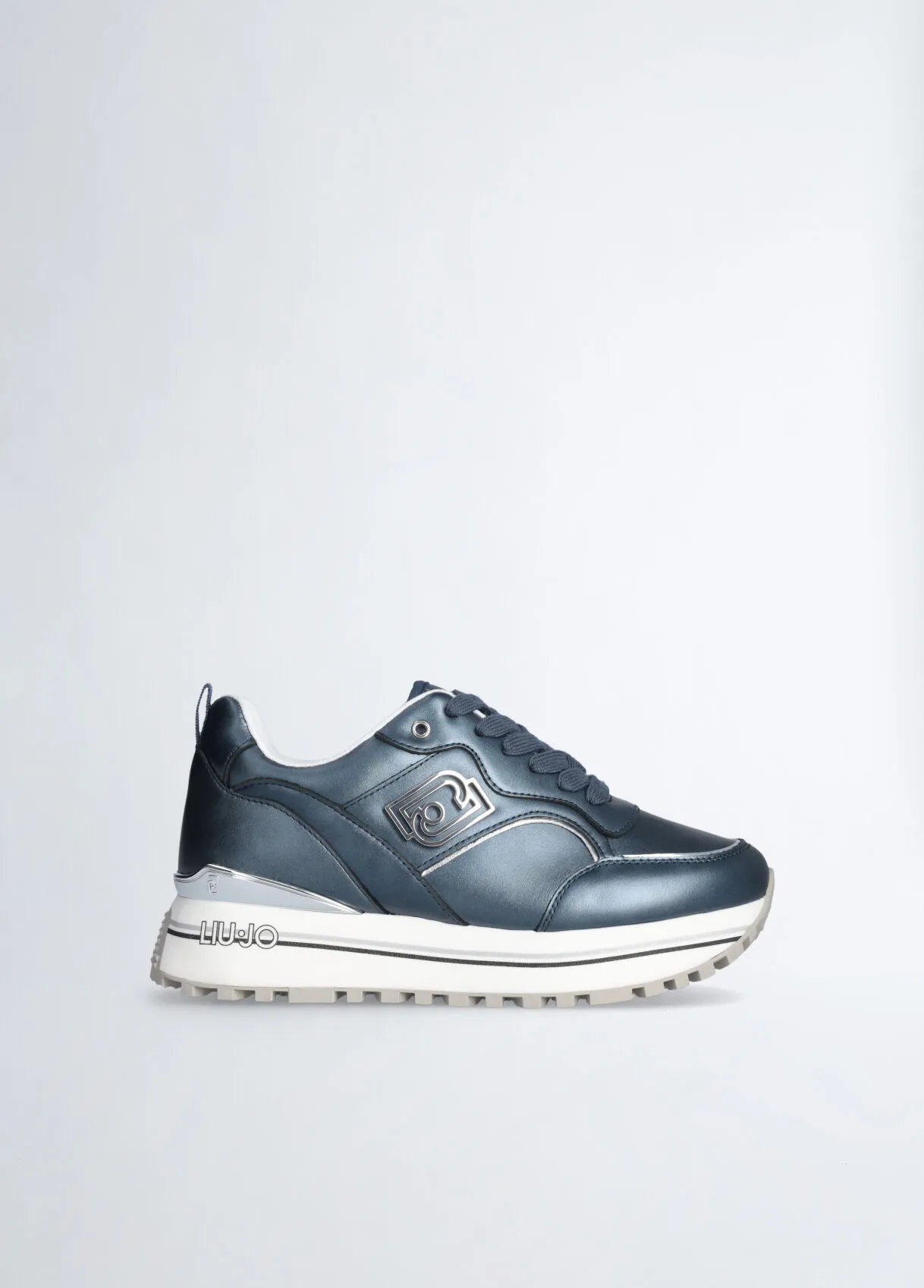 Sneakers platform blu in pelle laminata