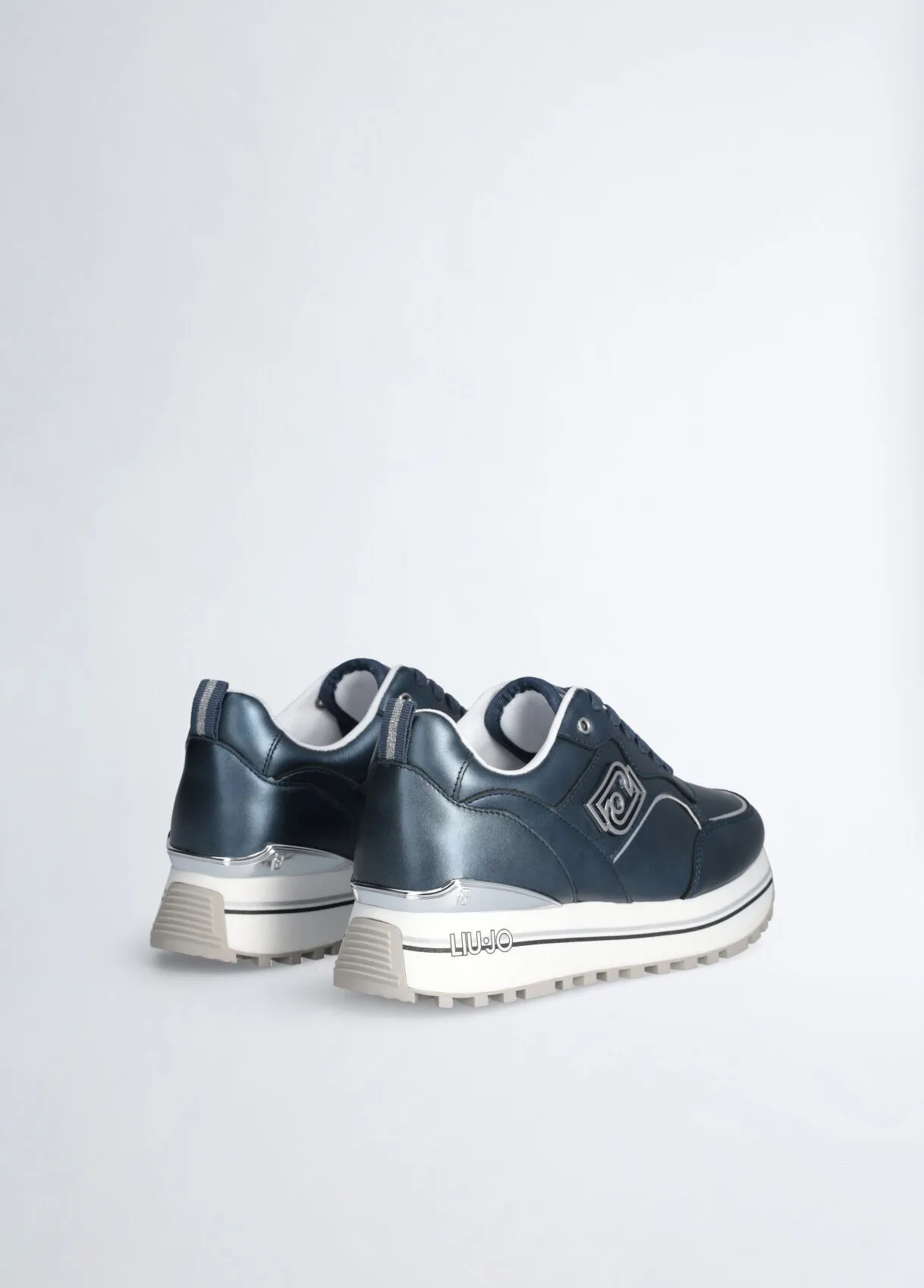 Sneakers platform blu in pelle laminata