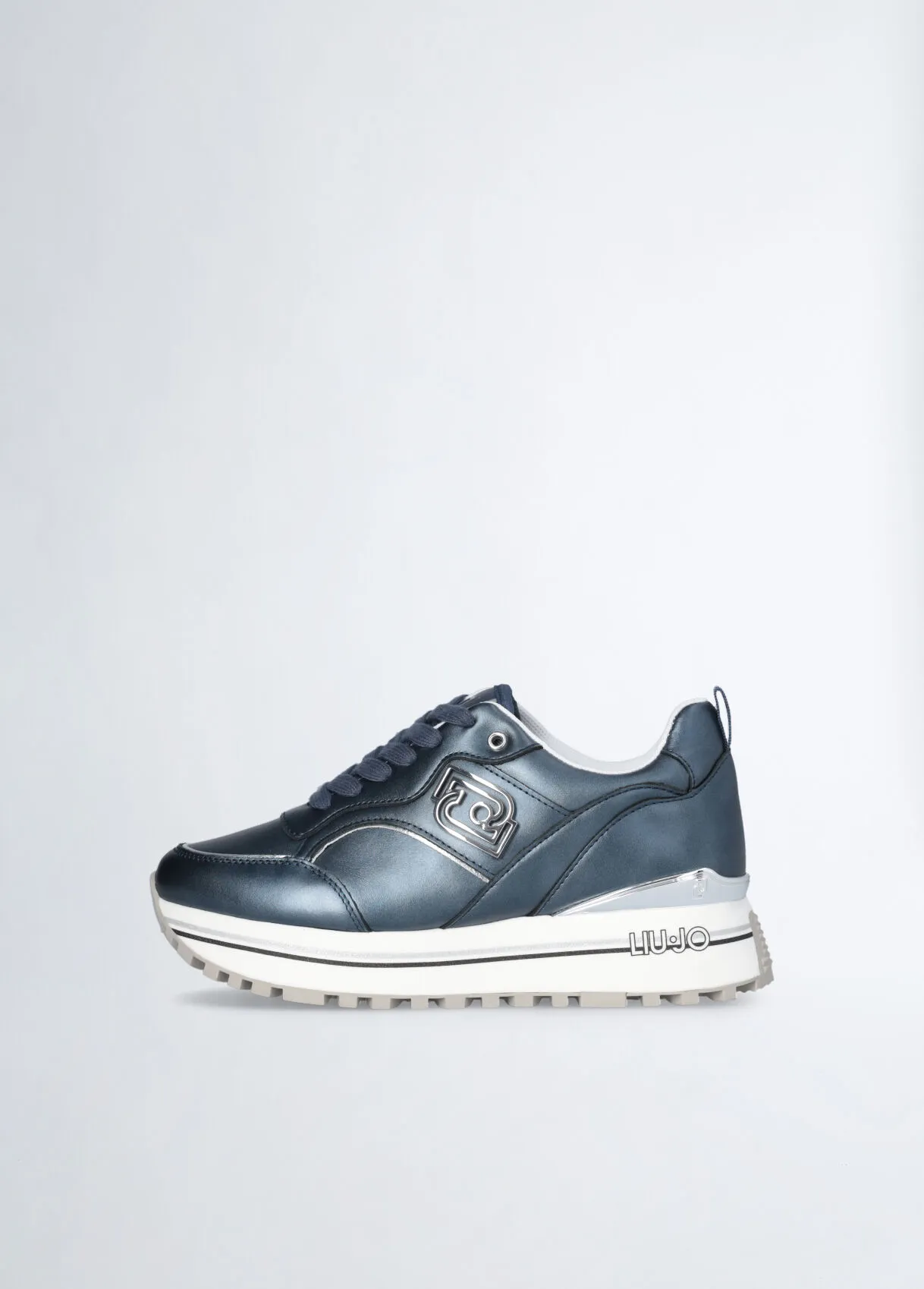 Sneakers platform blu in pelle laminata