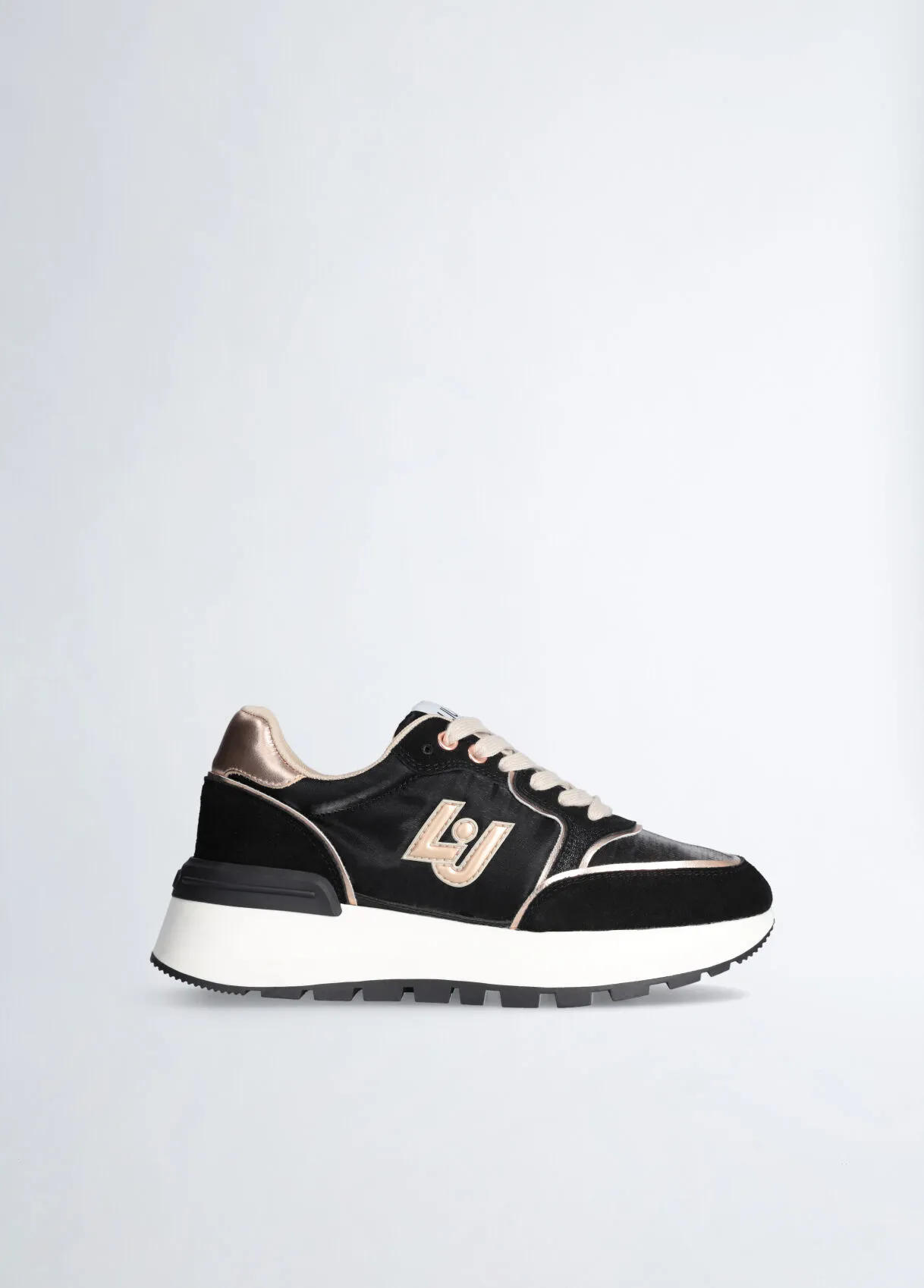 Sneakers platform in suede e shiny nylon