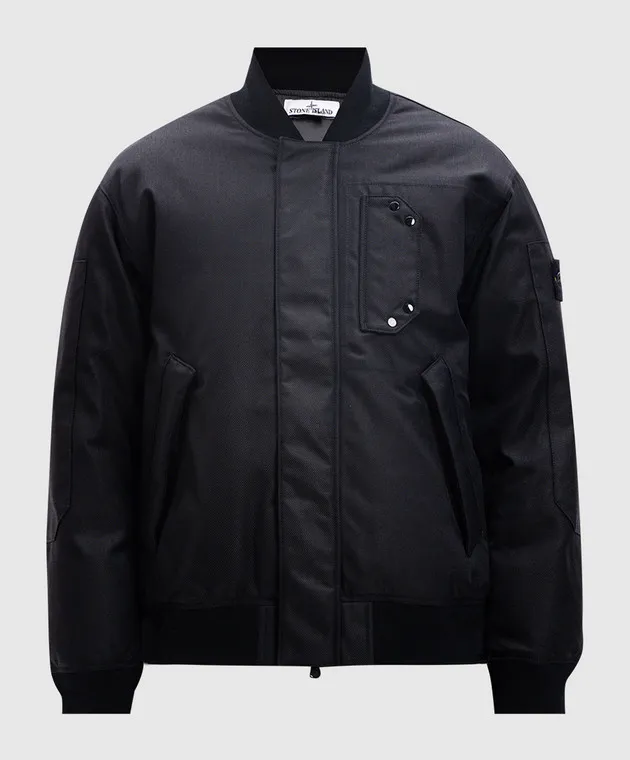 Stone Island Bomber in piumino nero con patch logo 811546536