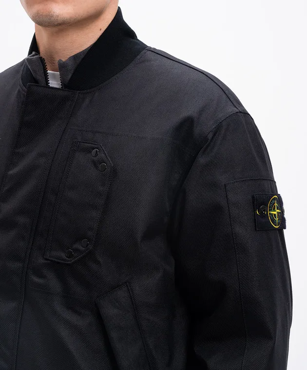 Stone Island Bomber in piumino nero con patch logo 811546536