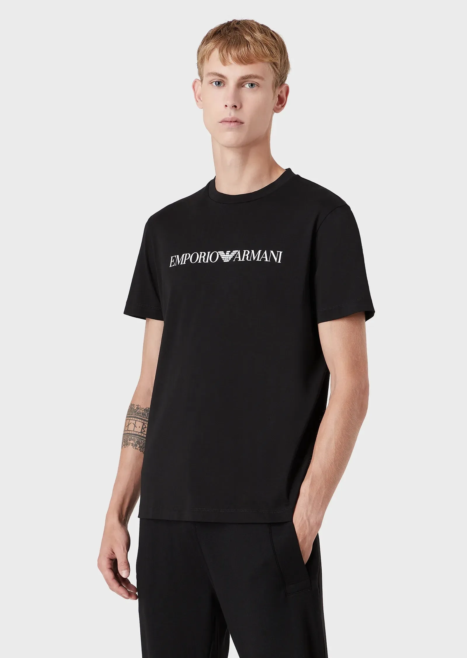T-Shirt in Pima con Logo Emporio Armani / Nero