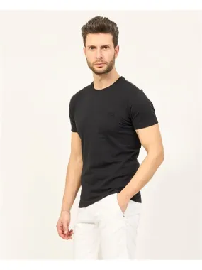 T-shirt nera girocollo Yes Zee con logo tono su tono