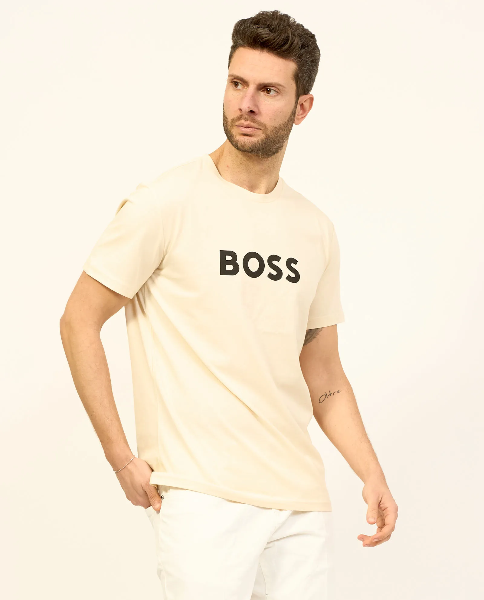 T-shirt uomo Boss in jersey di cotone con logo