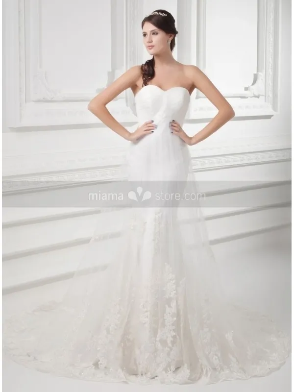 TINA - A-line Mermaid Sweetheart Chapel train Tulle Wedding dress