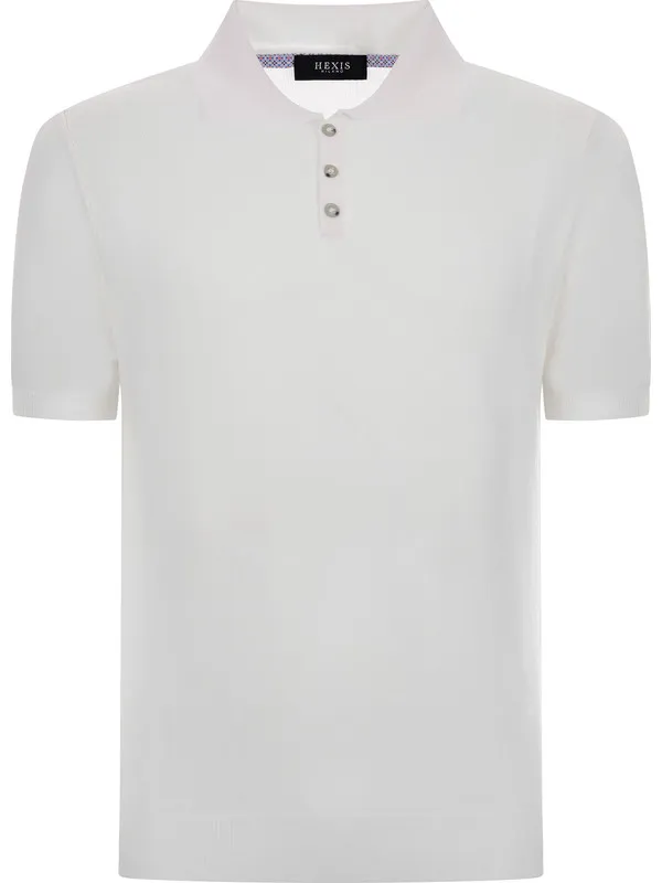 White Polo Shirt in Cotton and Silk