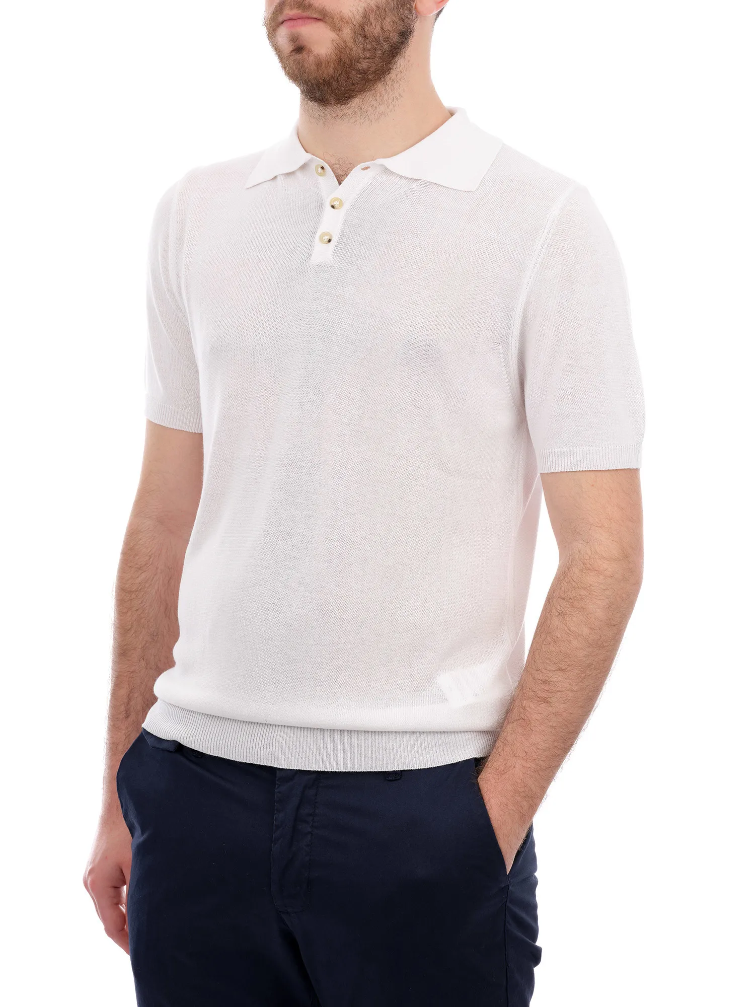 White Polo Shirt in Cotton and Silk